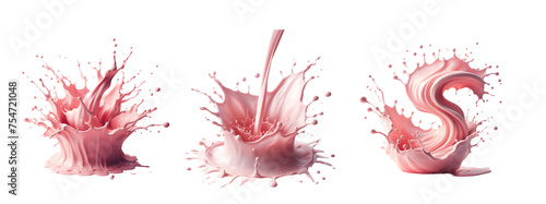 Beautiful splash,Liquid splash and pink milk on white background photo