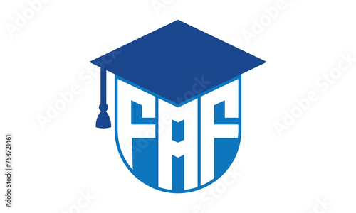 FAF initial letter academic logo design vector template. school college logo, university logo, graduation cap logo, institute logo, educational logo, library logo, teaching logo, book shop, varsity	 photo