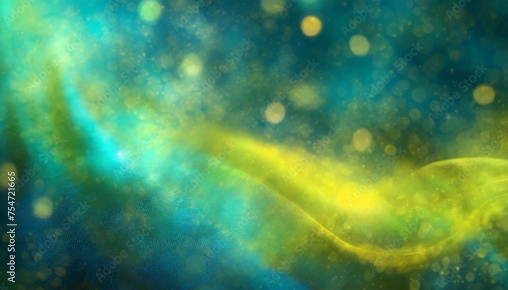 abstract background with stars, Green silk blue silk yellow bokeh , a normal simple grainy noise grungy empty space or spray texture, Ai Generate