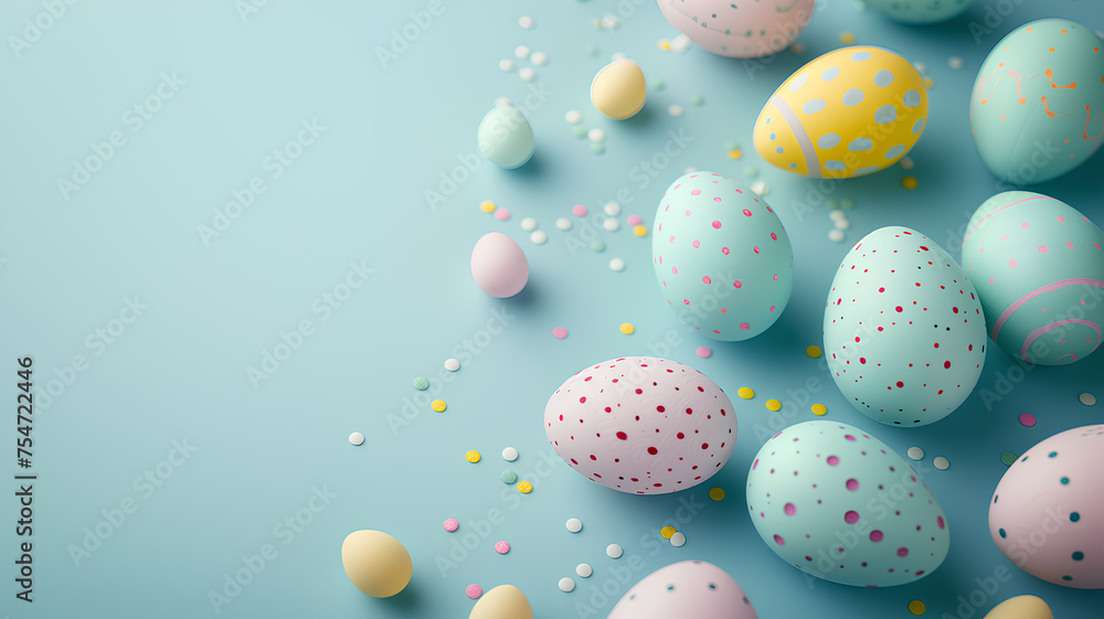 eggs with blue background The eggs come in different colors such as pink, yellow and blue. The nest is surrounded by branches and flowers, creating a peaceful and natural atmosphere. eggs with blue background The eggs come in different colors such as pink, yellow and blue. The nest is surrounded by branches and flowers, creating a peaceful and natural atmosphere.
