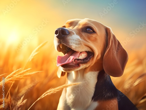 A joyful and amusing Beagle dog is enjoying itself