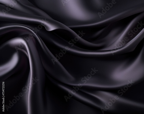 A mysterious black satin fabric with elegant folds and waves, perfect for background usage. Generative AI.
