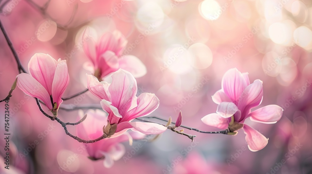 pink flowers of magnolia tree in spring. selective focus and copy space,generative ai, pink flowers of magnolia tree in spring. selective focus and copy space,generative ai,