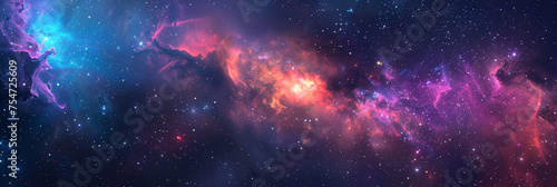 background with space Clouds streak across the Milky Way  galaxy with stars on night starry sky Panorama view universe space purple teal blue galaxy  nebula cosmos banner poster background 