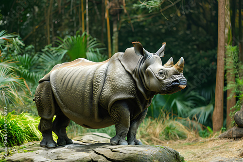 A full body shot of a Rhino  animal