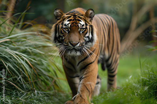 A full body shot of a Sumatran Tiger, animal