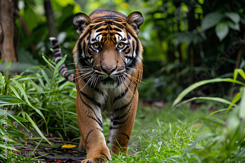 A full body shot of a Sumatran Tiger  animal