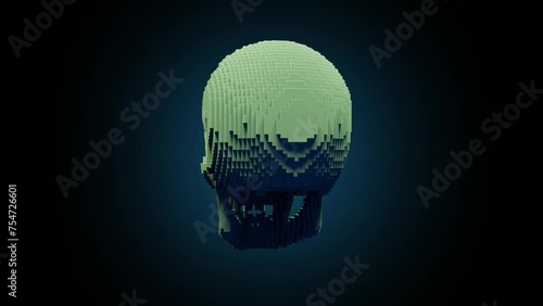 3D Block Skull Model 360 degree rotation loop. 4k.