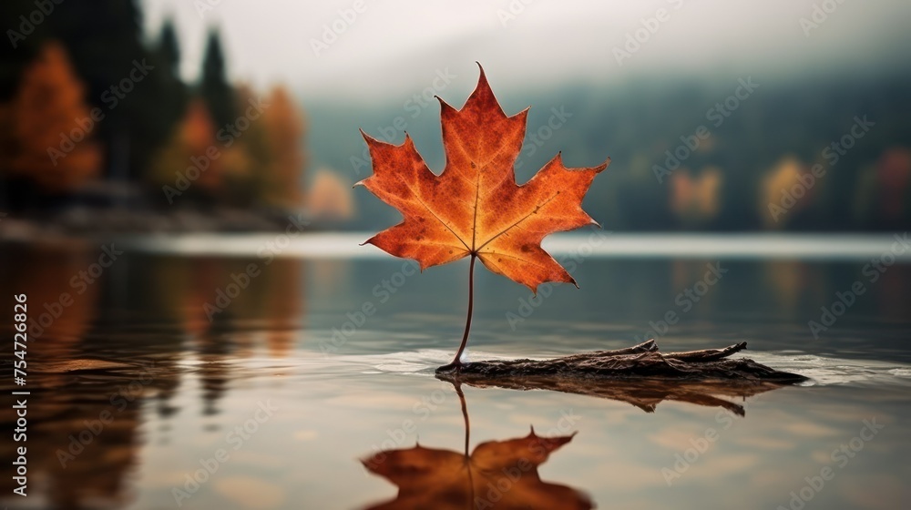 One vivid autumn colorful maple leaf in red and yellow colors. leaf color dry park close illustration forest autumn, natural season, outdoor garden leaf color dry park close