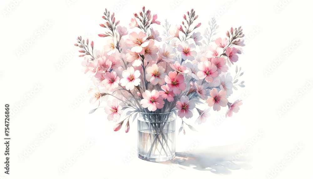 Watercolor painting of Hesperis matronalis flowers in soft pastel pink tones Watercolor painting of Hesperis matronalis flowers in soft pastel pink tones