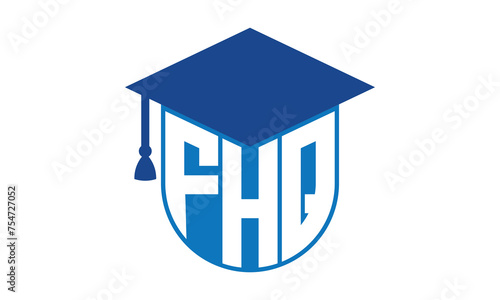 FHQ initial letter academic logo design vector template. school college logo, university logo, graduation cap logo, institute logo, educational logo, library logo, teaching logo, book shop, varsity	 photo