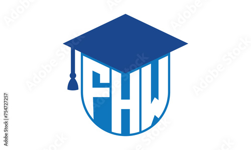 FHW initial letter academic logo design vector template. school college logo, university logo, graduation cap logo, institute logo, educational logo, library logo, teaching logo, book shop, varsity	 photo