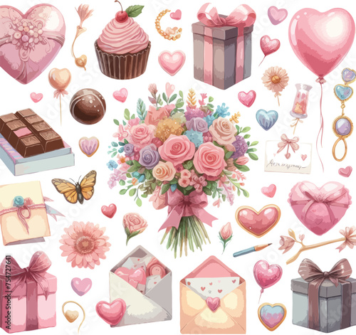 Watercolor Valentine Present clipart set