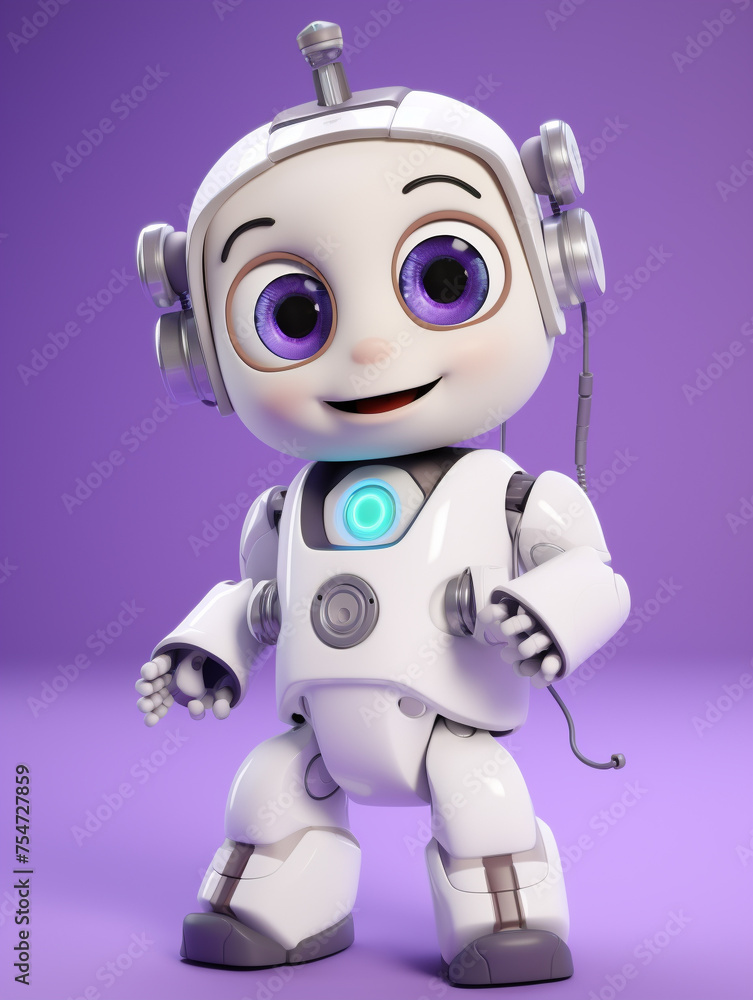 A telemedicine robot with a friendly face on a purple background A telemedicine robot with a friendly face on a purple background