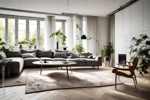 Cologne  Germany a   August 2  2020 An expansive view of a minimalist living room  where thoughtful design and comfortable furnishings come together to create a serene atmosphere.