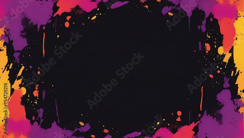 Frame made of multicolored blots of paint, black background