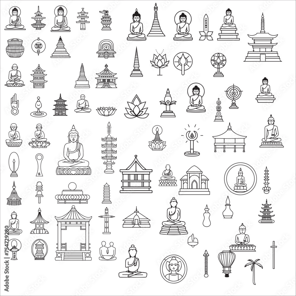 Buddhism's religious Elements Vector set
Buddhism's religious Elements Vector set