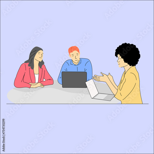 Group of business people at work, office meeting. professional communication. illustration