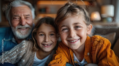 grandchildren having fun at home while playing with their grandparents 