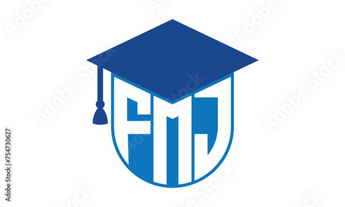 FMJ initial letter academic logo design vector template. school college logo, university logo, graduation cap logo, institute logo, educational logo, library logo, teaching logo, book shop, varsity	 photo