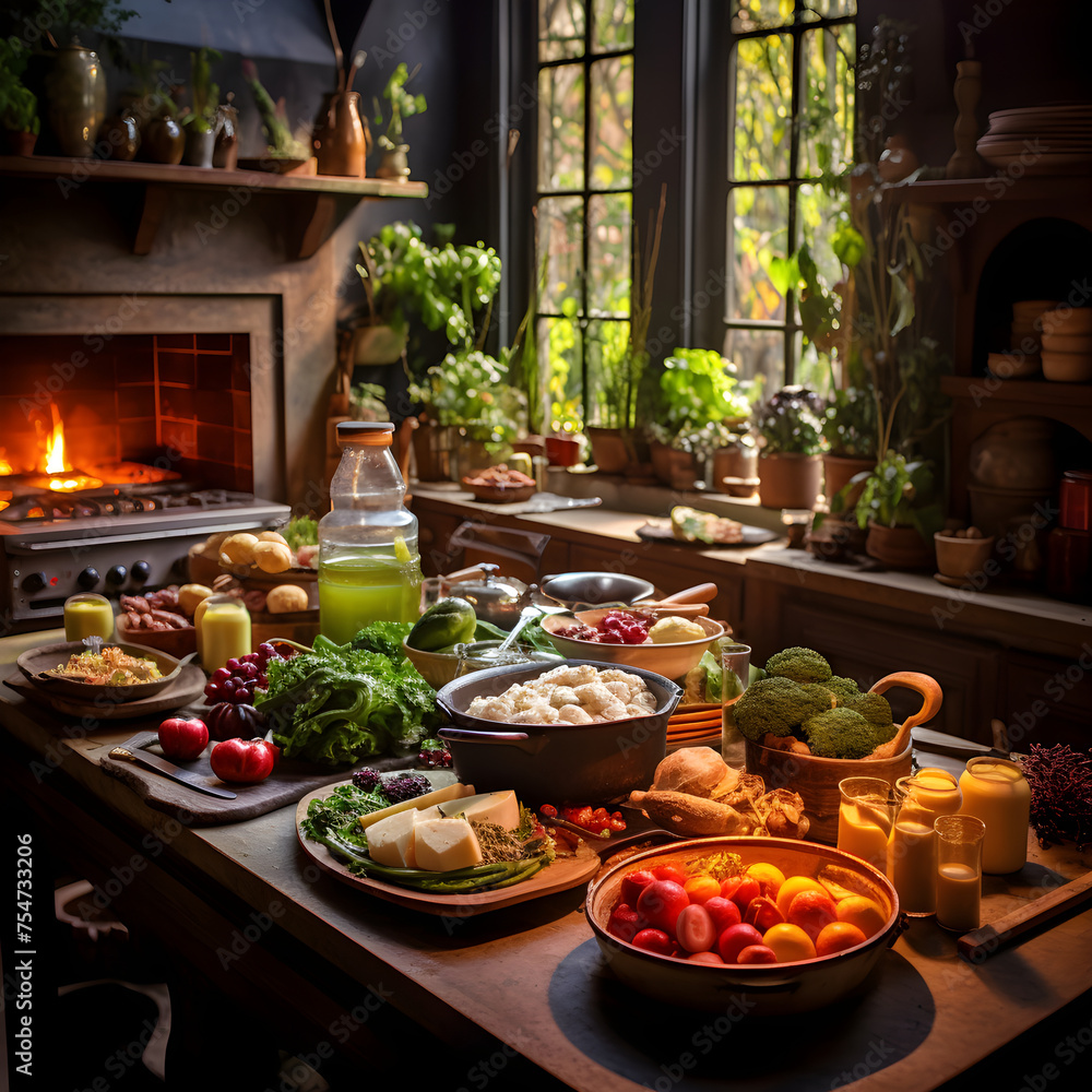 Rustic Home Cooking - A cozy Kitchen filled with Fresh Ingredients and Delicious Food