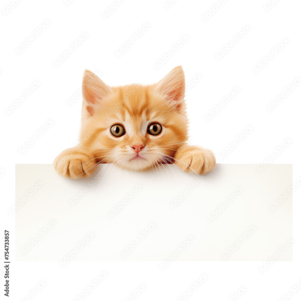 ginger cat lies on the banner. isolated on white background ginger cat lies on the banner. isolated on white background