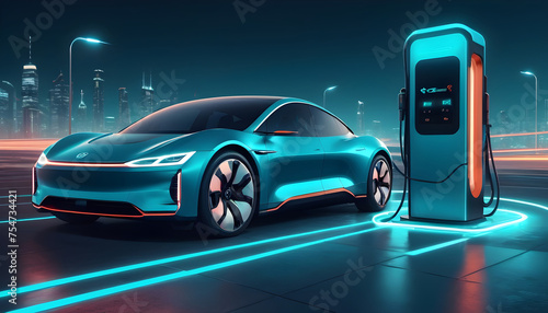 futuristic electric EV car vehicle parked at charging station 1