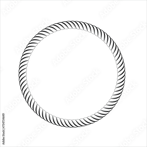 Conceptual illustration of nautical single rope in perfect circle, rope circle shape. Jewelry design, text frame