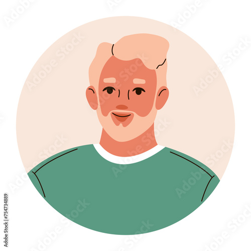 Head portrait of smiling blond adult man. Vector flat round user profile icon isolated on white background.