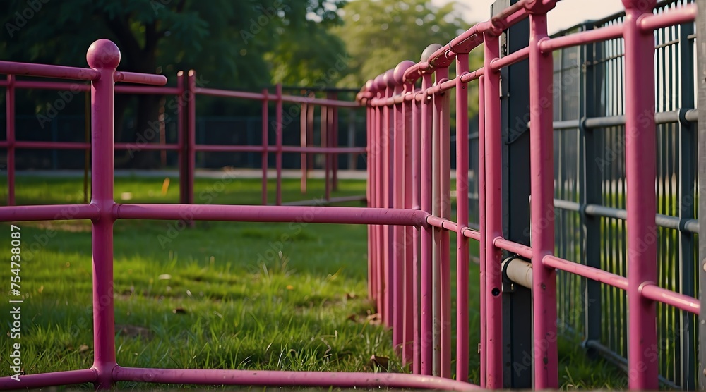pink metal fence railings on side of park from Generative AI pink metal fence railings on side of park from Generative AI