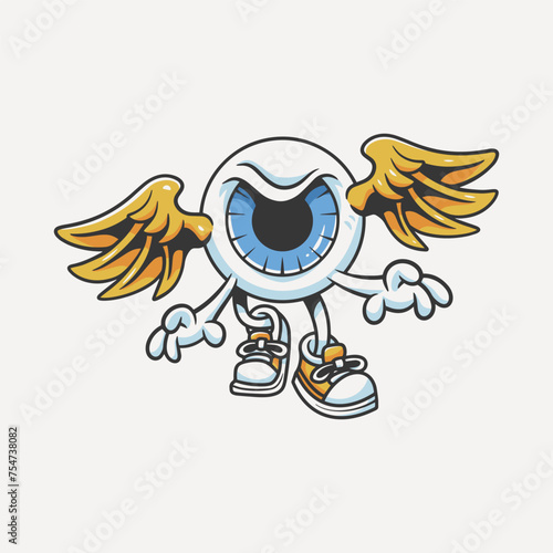 cute cartoon winged eyeball vector