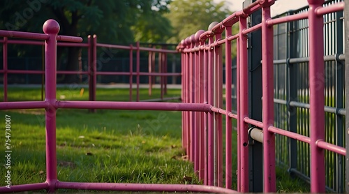 pink metal fence railings on side of park from Generative AI