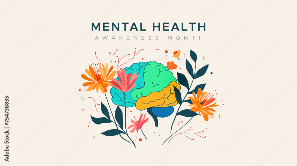 Mental Health Awareness Month. in May. Take care of your body, take care of your health and mind. Increase awareness of mental health. Control and protection. Prevention campaign
