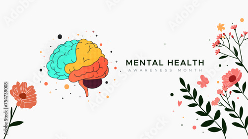 Mental Health Awareness Month. in May. Take care of your body, take care of your health and mind. Increase awareness of mental health. Control and protection. Prevention campaign