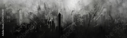 Painting of a black and white picture of a tall building photo
