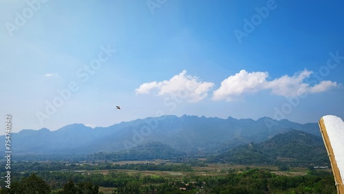 View over the height of Bukit Rhema Gereja Ayam, unusually shaped church in the area of Magelang in Central Java, Indonesia photo