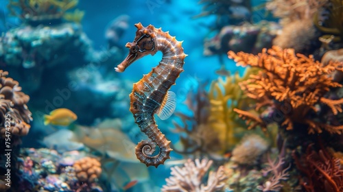 Exotic Seahorse Drifting Amidst Colorful Coral Reefs