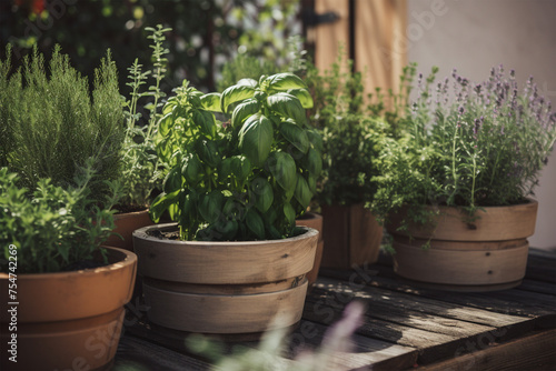 Friends exchange aromatic herbs in vibrant garden scene. Symbolizing health, well-being, and shared commitment.