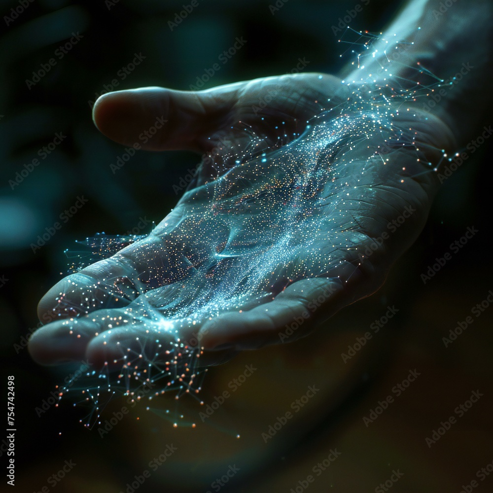 Digital neural network or hand touching metaverse universe or next generation technology era Digital neural network or hand touching metaverse universe or next generation technology era