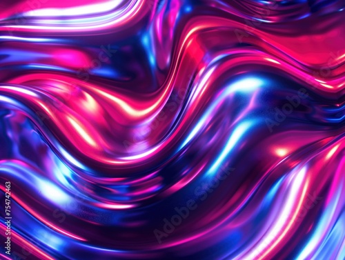 Liquid Neon Waves, fluid-like waves in a seamless blend of neon pink and blue lights, creating an illusion of silky metallic textures that evoke a sense of smooth movement and modern elegance.