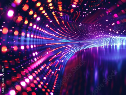 Vibrant Neon Tunnel of Lights, abstract image depicting a tunnel-like perspective of radiant neon lights in pink and blue hues, creating a mesmerizing pattern that gives a sense of dynamic movement an © auc
