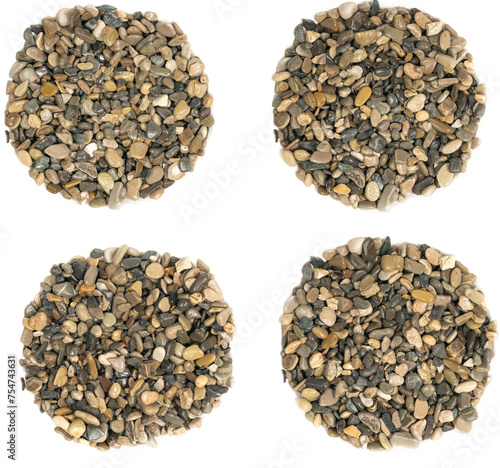 Wet sea pebbles isolated on white background. natural aquarium soil. beach pebbles texture close up