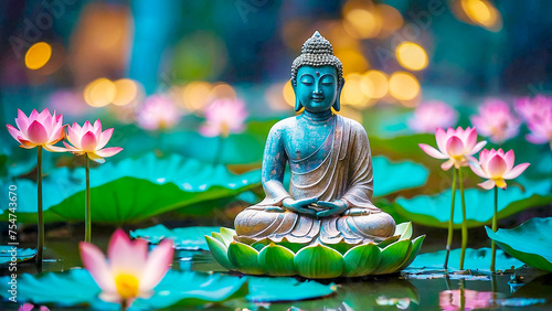 Buddha on a lotus Nature blurred background