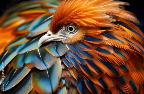 Iridescent Mandarin duck feathers. Colorful wild. Generate Ai © juliars