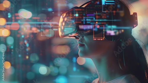 Wallpaper Mural Young woman experiencing virtual reality. futuristic immersive technology. cyber experience in VR. future gadgets and tech advancements. AI Torontodigital.ca