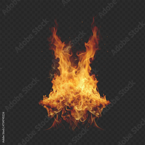 Fire flame vector on transparent background. Abstract fiery vector graphic illustration of flame on transparent background. 