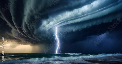 Tornado storm, lightning, over the ocean