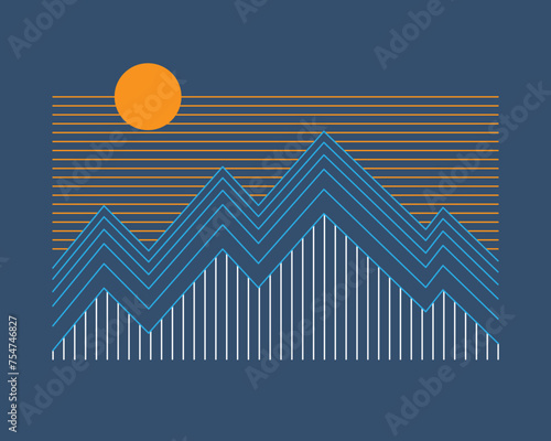 Simple mono line design of the mountains vector illustration
