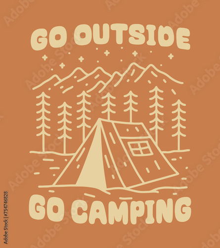 Four element of camping are mountain, forest, bonfire and tent, design for Badge, T shirt, sticker vector illustration
