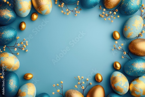 Happy Easter greeting card; Colored eggs  color background copyspace photo